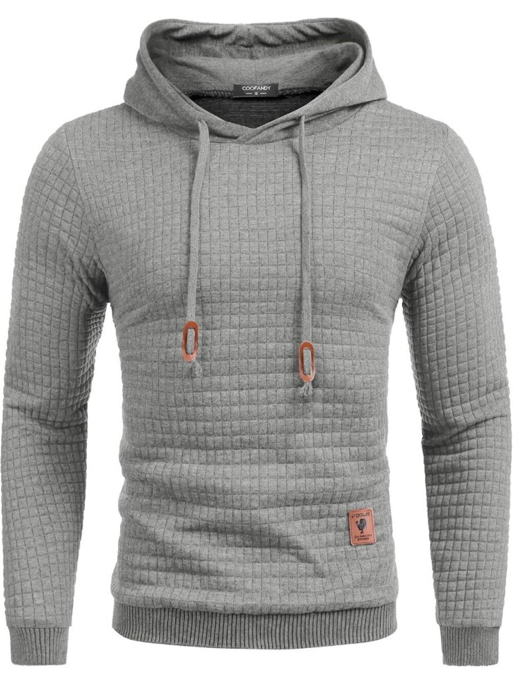 Coofandy Men's Grey Long Sleeve Drawstring Waffle Knit Pullover Hoodies